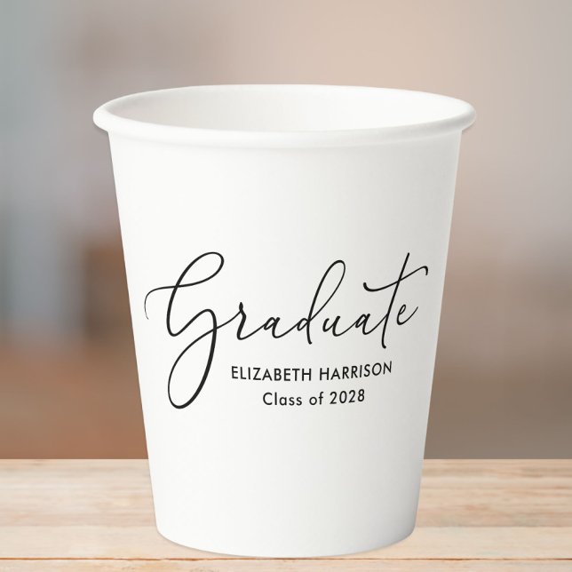 Gobelets En Papier Élégant Script Graduation Party tasses de papier (Créateur téléchargé)
