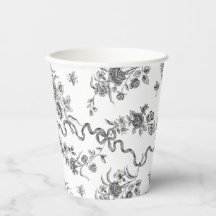 Gobelets En Papier Élégant Vintage gravé noir Roses et rubans