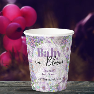 Gobelets En Papier Élégant violet fleurs de jardin bébé en fleur
