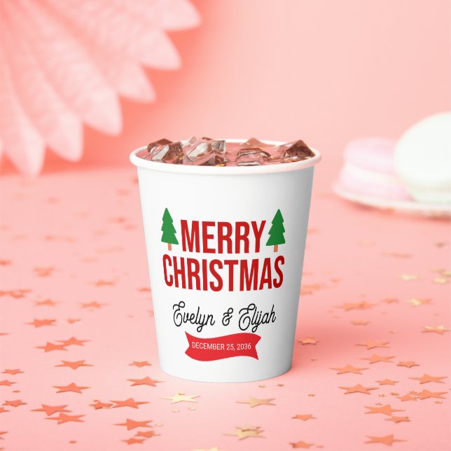 Gobelets En Papier Elegant White Red Green Holiday Celebration Paper  (Insitu)