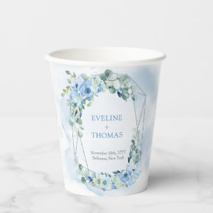 Gobelets En Papier Elégante aquarelle bleu vert fleuri mariage
