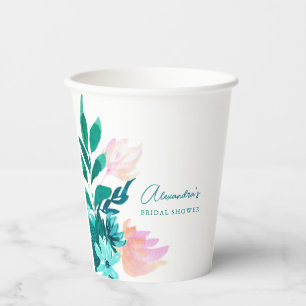 Gobelets En Papier Elégante aquarelle personnalisée Aqua Blue Floral 