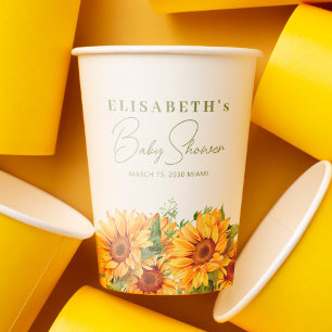 Gobelets En Papier Élégante baby shower sur le thème des tournesols f