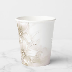 Gobelets En Papier Élégante Coupe en papier de fleurs blanches ivoire