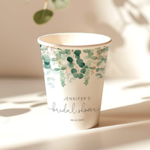 Gobelets En Papier Élégante douche de mariée avec verdure d'eucalyptu