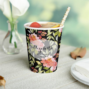Gobelets En Papier Élégante Fête de Mariage Florale Aquarelle