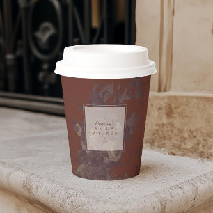 Gobelets En Papier Élégante Fête de Mariage Florale en Brique Rustiqu