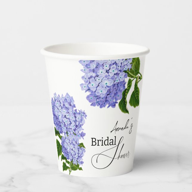 Gobelets En Papier Élégante Fête de Mariage Florale Hydrangea Bleu (Recto)