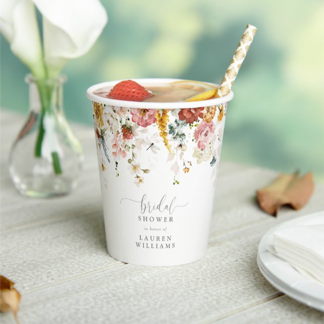 Gobelets En Papier Elégante Fête des mariées de fleurs de jardin rose (Insitu)