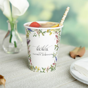 Gobelets En Papier Elégante Fête des mariées Fleur sauvage d'été