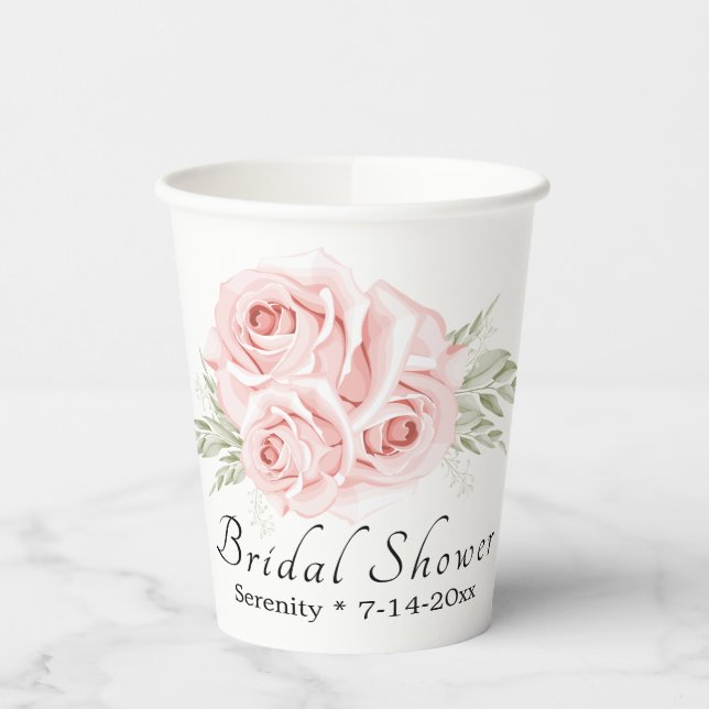 Gobelets En Papier Elégante Fête des mariées florale rose rose (Gauche)