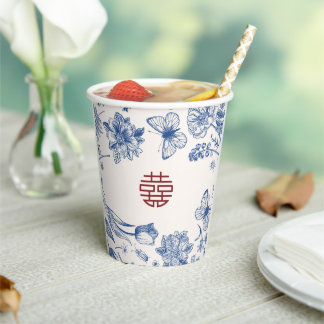Gobelets En Papier Élégante Fleur Double Xi Mariage Chinois