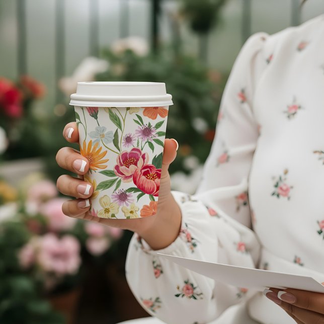 Gobelets En Papier Élégante floraison fleurie Jardin botanique Fille (Elegant Blooming Floral Botanical Garden Girly Paper Cups)
