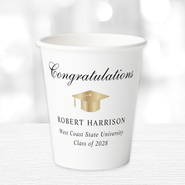 Gobelets En Papier Élégante Gold Grad Casquette de la fête de graduat (Créateur téléchargé)