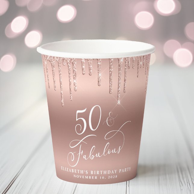Gobelets En Papier Elégante Parties scintillant Rose Gold 50e fête d' (Créateur téléchargé)