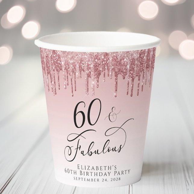 Gobelets En Papier Elégante Parties scintillant Rose Gold rose 60e fê (Créateur téléchargé)