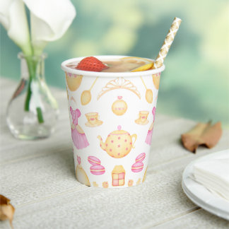 Gobelets En Papier Elégante Pink & Gold Watercolor Princess Tea Party