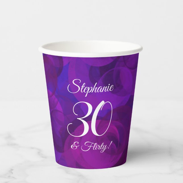 Gobelets En Papier Élégante Purple 30 & Flirty Anniversaire (Recto)