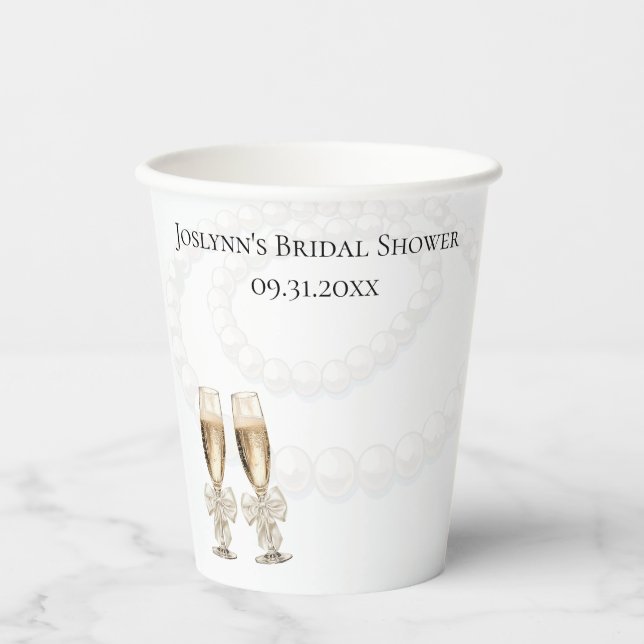 Gobelets En Papier Élégantes Perles Blanches et Fête de Mariage au Pr (Recto)