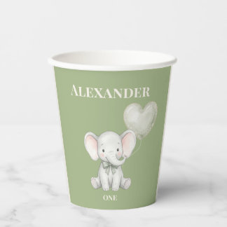 Gobelets En Papier Élément de premier anniversaire éléphant vert saug