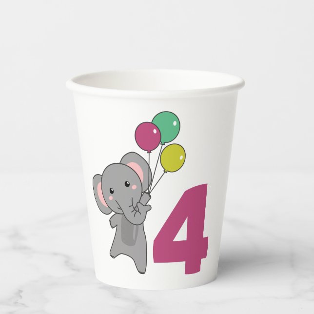 Gobelets En Papier Eléphant Ballons D'Anniversaire Pour Enfants (Recto)