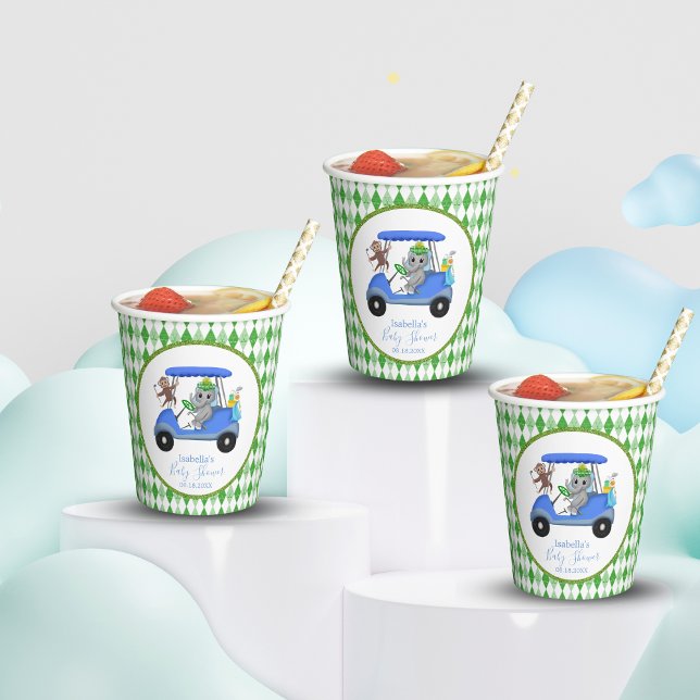 Gobelets En Papier Éléphant et Singe Garçon Bébé Golf Douche (Créateur téléchargé)