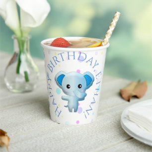 Gobelets En Papier Eléphant petit garçon bleu mignon
