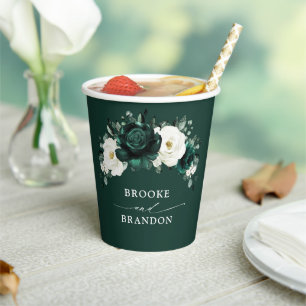 Gobelets En Papier Emerald Green Eucalyptus Blanc Floral Mariage P