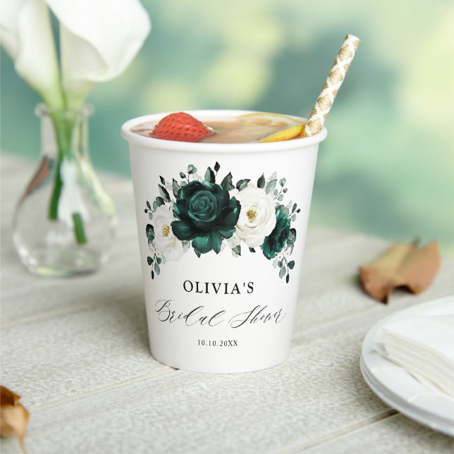 Gobelets En Papier Emerald Green Eucalyptus Blanc Floral Mariage P (Insitu)