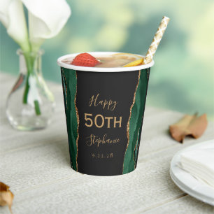 Gobelets En Papier Emerald Green Gold Agate Dark 50e anniversaire