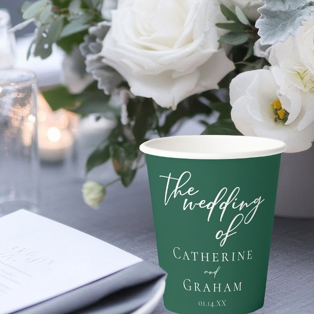 Gobelets En Papier Emerald Green Typographie Mariage forestier (Créateur téléchargé)
