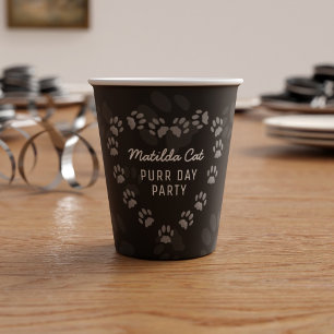 Gobelets En Papier Empreinte de patte Purr Day Chat Anniversaire Coup