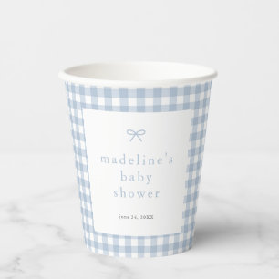 Gobelets En Papier en vichy Baby shower simple Bow Dusty Blue Boys