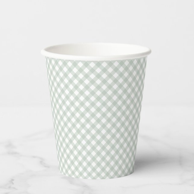 Gobelets En Papier en vichy mignon simple baby shower vert sauge (Recto)