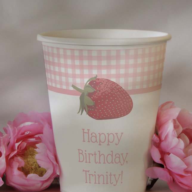 Gobelets En Papier En vichy roses et fraises rouges (Créateur téléchargé)