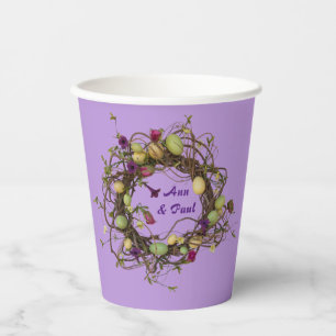 Gobelets En Papier Enchanter Floral Elegance Oiseaux Nid Violet
