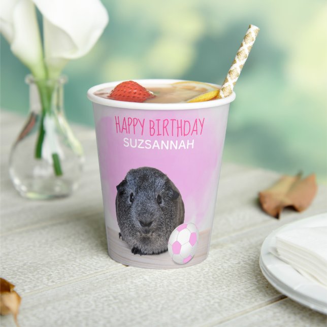Gobelets En Papier Enfant Anniversaire Guinée Cochon rose blanc balle (Insitu)