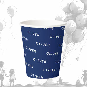 Gobelets En Papier Enfant's Birthday Dark Blue Nom