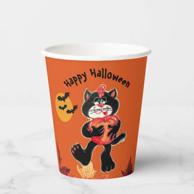 Gobelets En Papier Enfants Halloween Cute Black Cat Party (Recto)