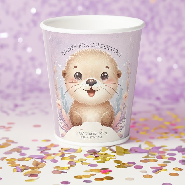 Gobelets En Papier Enfants Lilac Sea Otter mignonne fête d'anniversai (Créateur téléchargé)