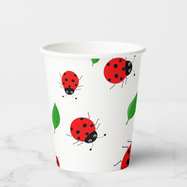 Gobelets En Papier Enfants mignonne Rouge coccinelle et vert quitter  (Recto)