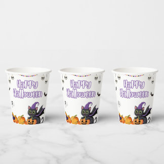 Gobelets En Papier Enfants mignons Halloween heureux Chats noirs
