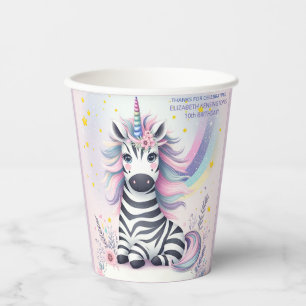 Gobelets En Papier Enfants Zebra Unicorn Rainbow Birthday Party