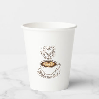 Gobelets En Papier Espresso Cœur Élégant – Art Latte pour Amoureux du