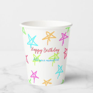 Gobelets En Papier Etoiles colorées heureux anniversaire ajouter nom