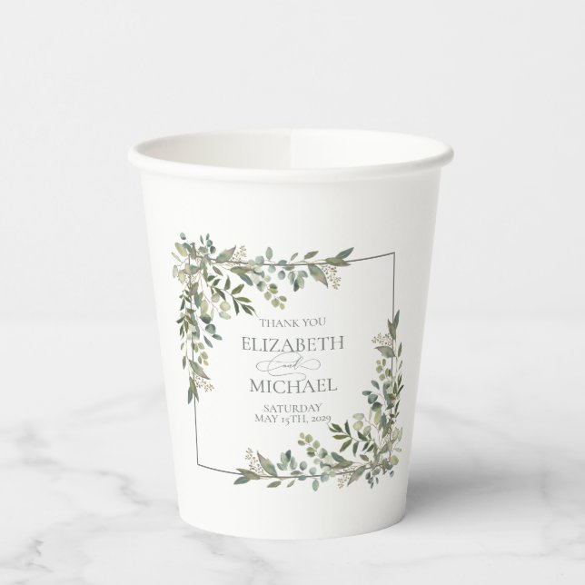Gobelets En Papier Eucalyptus Botanique Sage Vert Mariage Coupes de p (Gauche)
