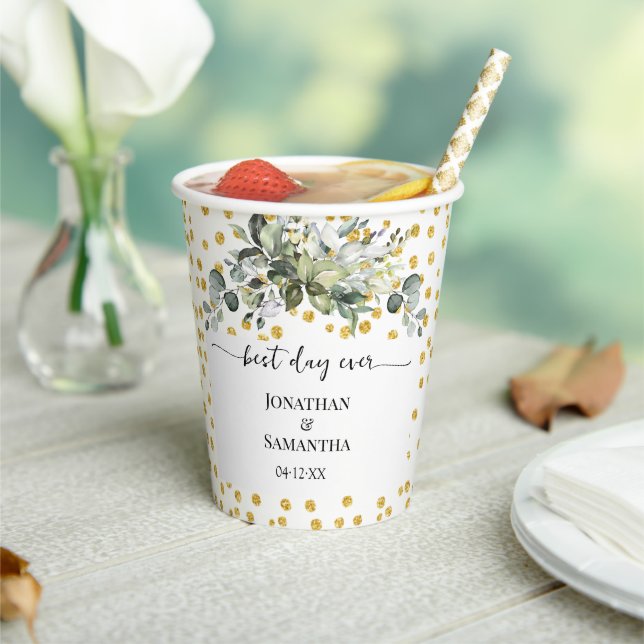 Gobelets En Papier Eucalyptus Gold Meilleur jour jamais Mariage (Insitu)