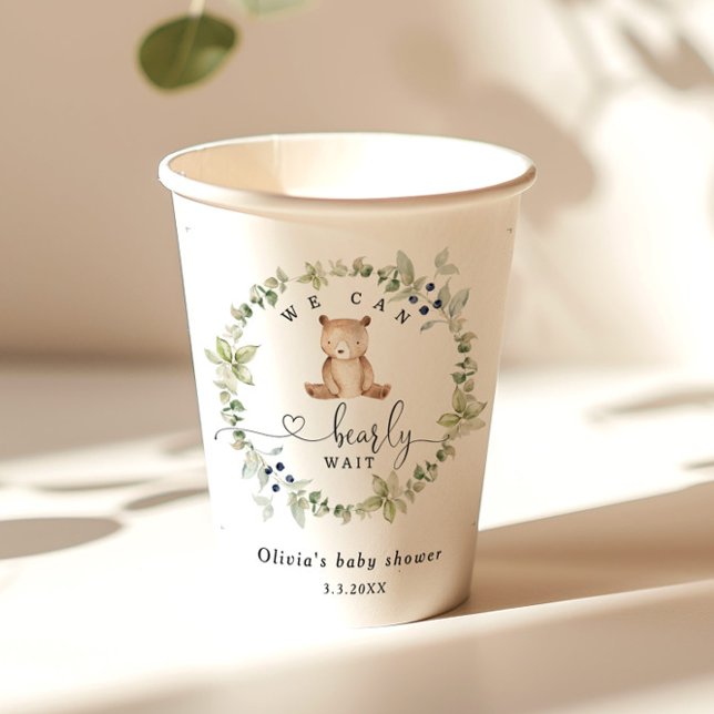 Gobelets En Papier Eucalyptus on peut attendre baby shower (Créateur téléchargé)