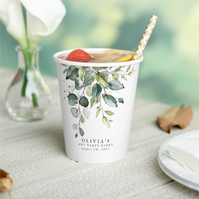 Gobelets En Papier Eucalyptus Vert Feuille Aquarelle (Insitu)