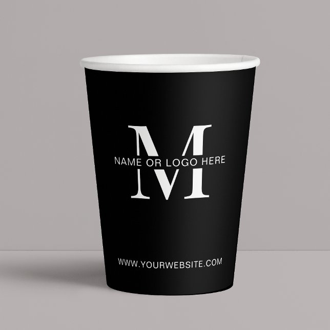 Gobelets En Papier Événement d'entreprise personnalisé minimal simple (Simple black and white monogram business branded coffee cups)